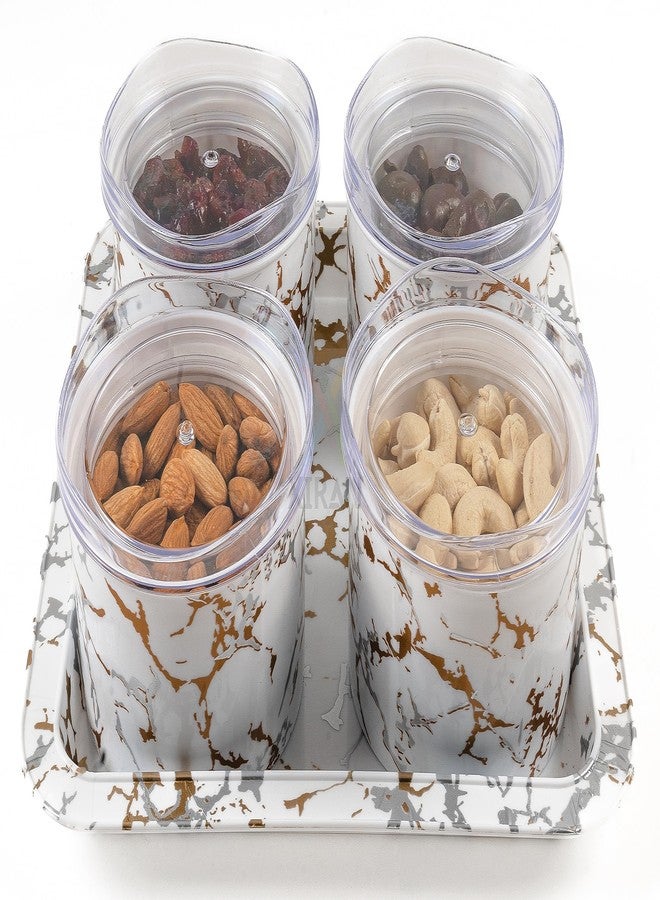 Xiran Airtight Dry Fruit Containers with Lid & Serving Tray, Dry Fruit Box for Serving Sweets, Chocolates, Candy, Pickle, Mukhwas, Kitchen accessories Items (4 Pieces Set, White, Polypropylene) - Image 1